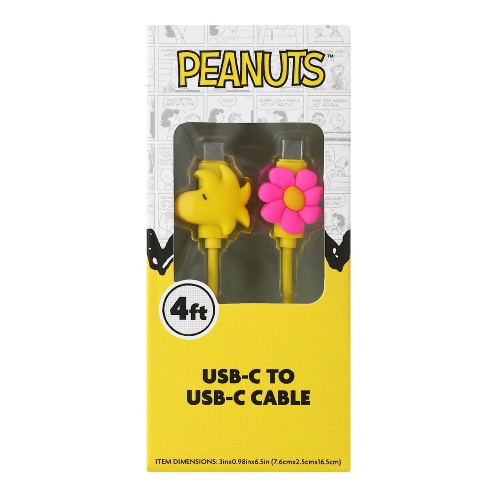 Peanuts USB-C Cable with Yellow and Pink Design